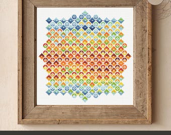 Grafiek voor hoge temperaturen: pdf-kruissteekpatroon kleurrijk ornamentpatroon - weertracker - digitaal schema geometrisch borduurwerk