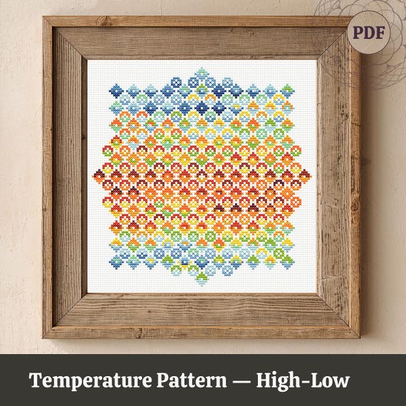 High-Low Temperature Chart - Cross-Stitch PDF Colorful Ornament Pattern - Weather Tracker - Geometric Embroidery Digital Scheme