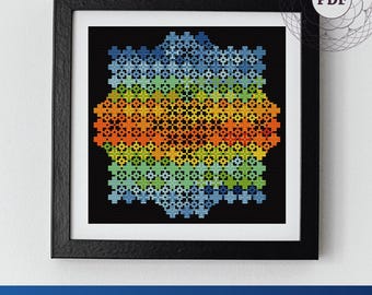 Temperature Chart Cross Stitch Pattern - Colorful Geometric Yearly Weather Tracker (PDF Digital Download)