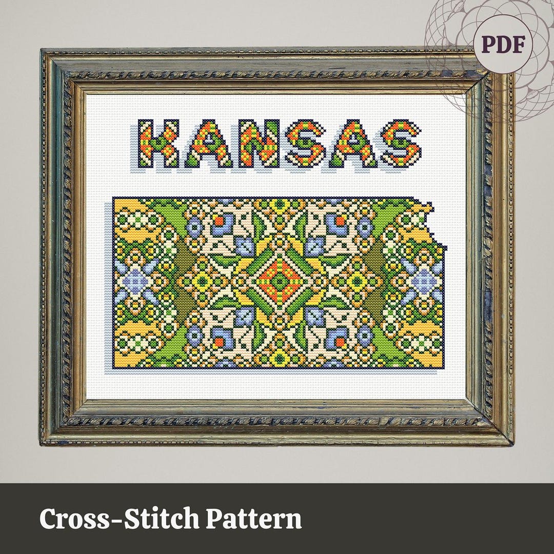 Kansas Cross Stitch Pattern - Colorful KS State Map - PDF Download ...