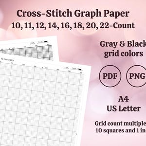 Carta millimetrata per punto croce - Griglia stampabile - Download immediato - Conteggi tela 10, 11, 12, 14, 16, 18, 20, 22 - A4, US Letter - PDF, PNG