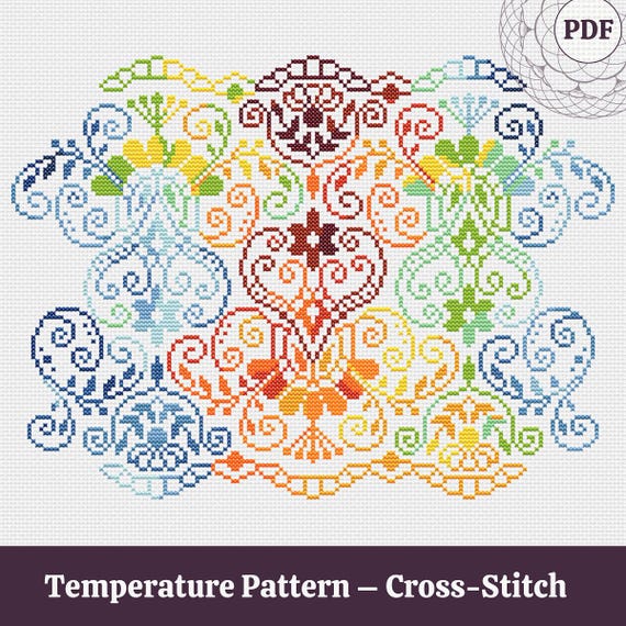 Temperature Chart - Floral Lace Cross-Stitch PDF pattern - Yearly Weather Tracker - Digital Scheme - Regular and Leap Years - Gift Idea
