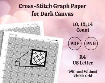 Carta millimetrata per punto croce su tela scura - Griglia stampabile su tela nera - Tele con 10, 12, 14 punti - Formato A4, US Letter - PDF, PNG