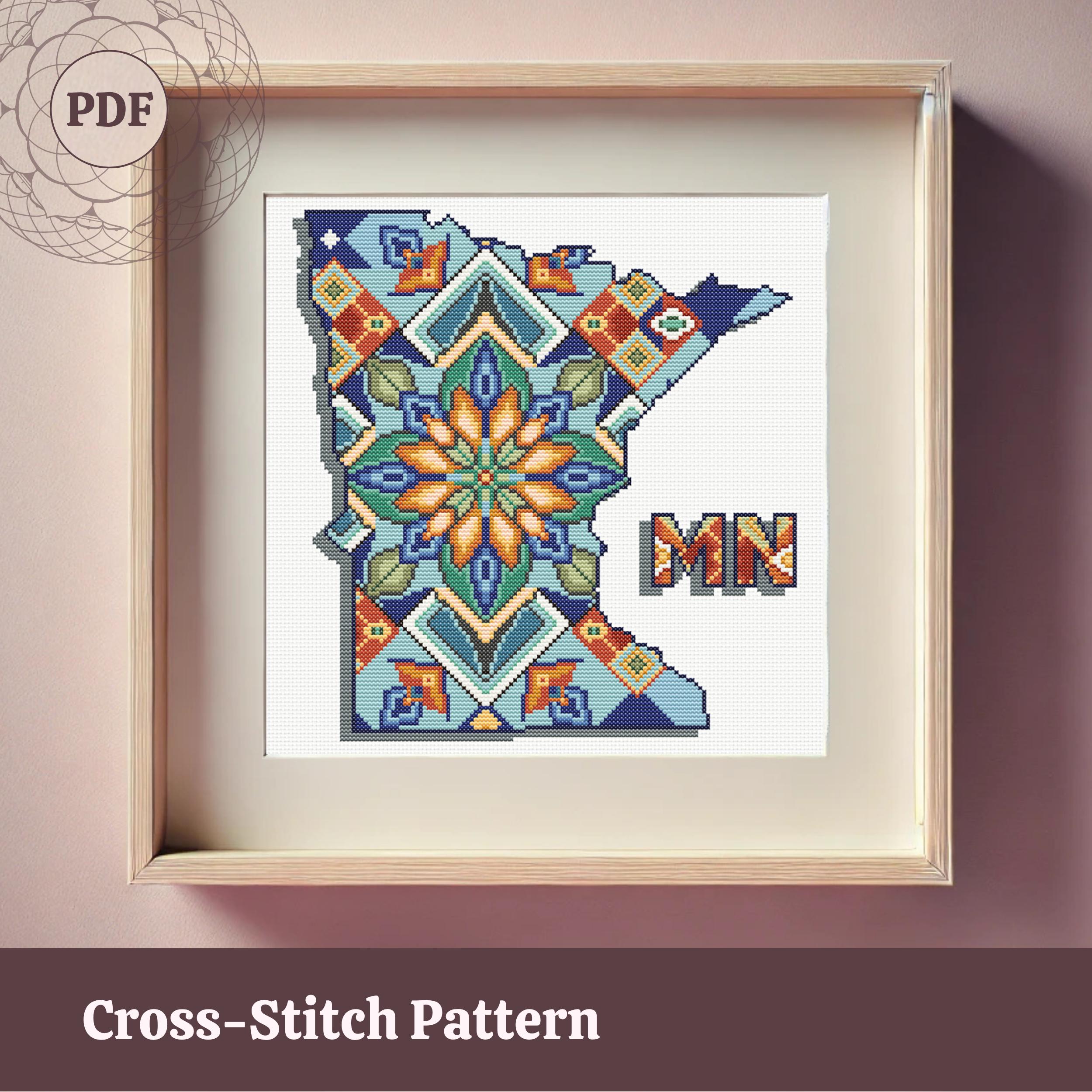 Minnesota Cross Stitch Pattern - Colorful MN State Map - PDF Download ...