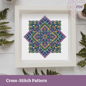 Geometric Cross-Stitch Pattern - Modern Embroidery Digital Scheme - Colorful Mandala - Ethnic style - Instant Download for printing