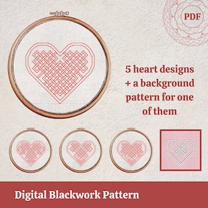 Blackwork pdf-patroon - Keltische harten - digitaal borduurschema - pdf direct downloaden - Valentijnsdag