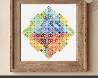 Temperatuur kruissteekkaart 2026 - pdf-patroon US Letter en A4 - kleurrijk geometrisch digitaal borduurschema - normaal en schrikkeljaren