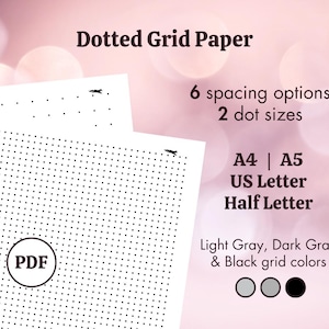 Paquete de papel milimetrado con puntos - Cuadrícula imprimible en PDF - Grande, pequeño, negro, gris - 3, 4, 5, 6, 7,5, 10 mm - A4, A5, carta, media carta