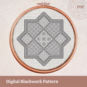 Octagonal Star Blackwork PDF - Digital Embroidery Pattern, Instant Download - Guide Included