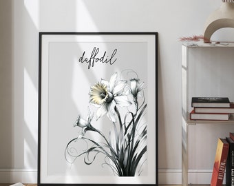 March Daffodil Birth Flower Wall Art, Digital Download, Poster Print, Gift for Birthday, Mother's Day, Grandmother Gift,