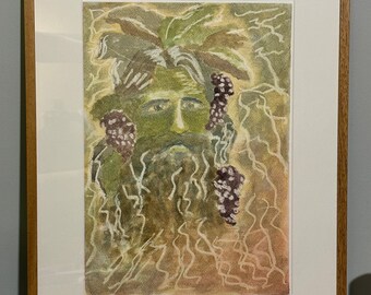 Green Man Abstraktes Aquarell, A3 Bild im A2 Rahmen