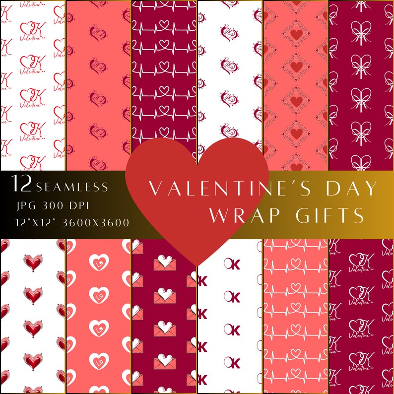 Wrapping Paper Themed Valentine, Seamless Pattern, Paper Gifts, Digital