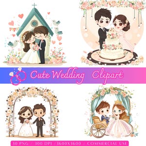 Paquete de imágenes prediseñadas de boda / 30 imágenes PNG / Ilustración de novios / 300 DPI / Uso comercial / Descarga digital