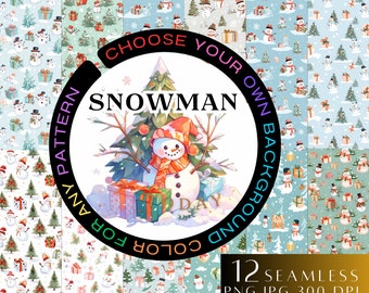 Snowman Transparent  Christmas Gift, Seamless Printable, Digital Paper, Retro Background, Digital Download