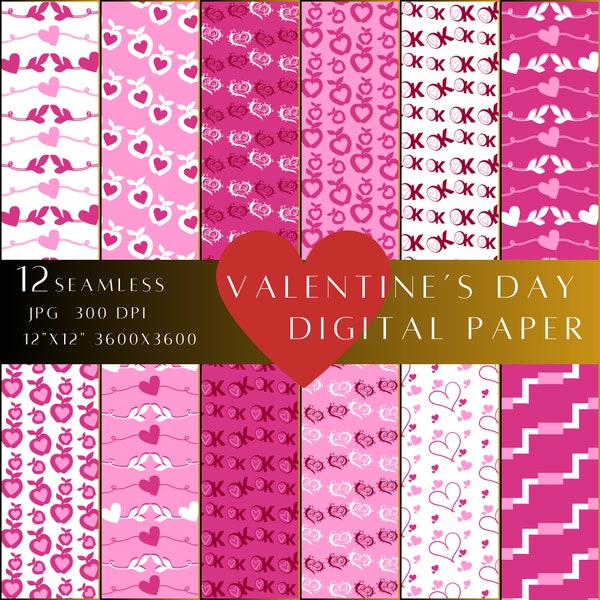 12 Valentine Hearts Wrapping Paper, Seamless Pattern, Transparent Background, Digital Paper, Printable Download