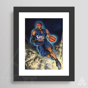 Arte de pared de Allen Iverson, impresión de póster de baloncesto, impresión de arte coleccionable estilo mini cómic de Philadelphia 76ers, regalo para amantes de los deportes