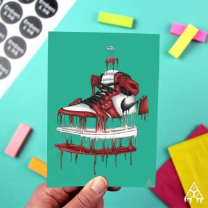 Air Jordan Retro OG Chicago Postkarten-Stil Kunstwerk, Air Jordan Sneaker-Kunst, ästhetische Schuhe Wandkunst, Sneaker-Raumdekor, Schuhplakat