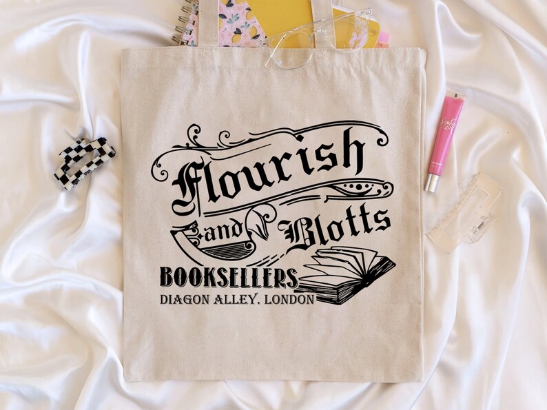 Flourish and Blotts Tote Bag, Wizard Book Shop Tote Bag, Book Nerd Tote