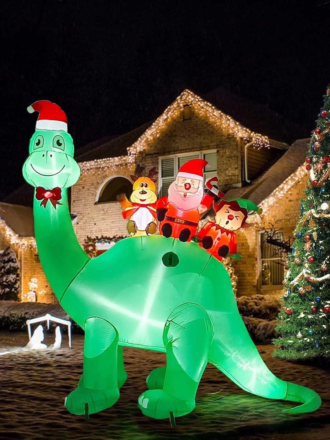 Yard Decoration 7ft Christmas Dinosaur With Elk Elf Santa Etsy