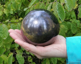 Esfera negra de cristal de Shungit de gran tamaño, 10 cm, soporte de Shungit incluido, auténtica piedra de Shungit auténtica procedente de depósito de roca natural