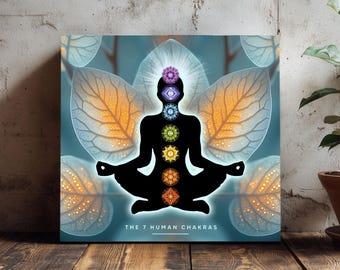 Chakra-meditatie muurkunst, 7 energiecentra, ayurveda spirituele poster afdrukbaar voor yoga en healing