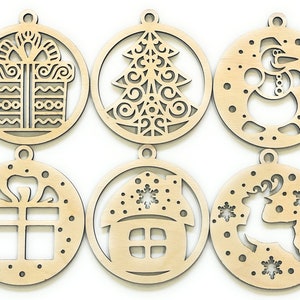 Palline di Natale SET2 6 pezzi -  File per taglio laser SVG, DXF, AI, LBRN2 -  Posizionate per essere tagliate su un unico foglio A4