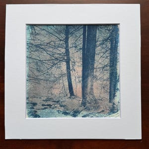 Toned Cyanotype Print, Cyanotype from Original Photo, Stream in the Woods, Nature Art, 8x8 Matte Framed, Blue and Blush Cyanotype Art