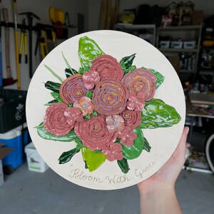 Coral Floral 3D acrylic painting &quot;Bloom With Grace&quot; 10 inch round