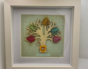 Handmade Wooden Family Tree Frame: Colorful Button Leaves