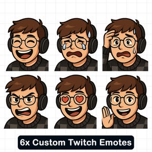 Custom Twitch Emotes For Your Twitch Stream | 6 Pack Of Emotes For Twitch | Cute Cartoon Style | Twitch Kick, Facebook, Discord Emotes