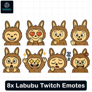 Labubu Twitch Emotes For Twitch Stream | 8 Pack Of Emotes For Twitch | LABUBU Cute Cartoon Style | Twitch Kick, Facebook, Discord Emotes
