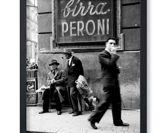 Vintage Photograph Poster - Travel Print - Men in a Street of Napoli, Italy, Black , White, Minimalist - - Home & Office Wall Decor