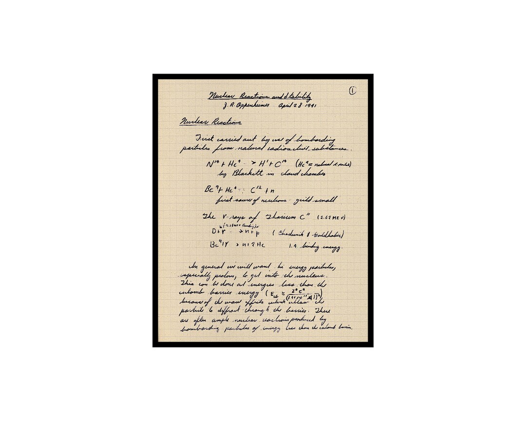 Vintage Oppenheimer Poster Retro Atomic Bomb Manuscript Print Manhattan