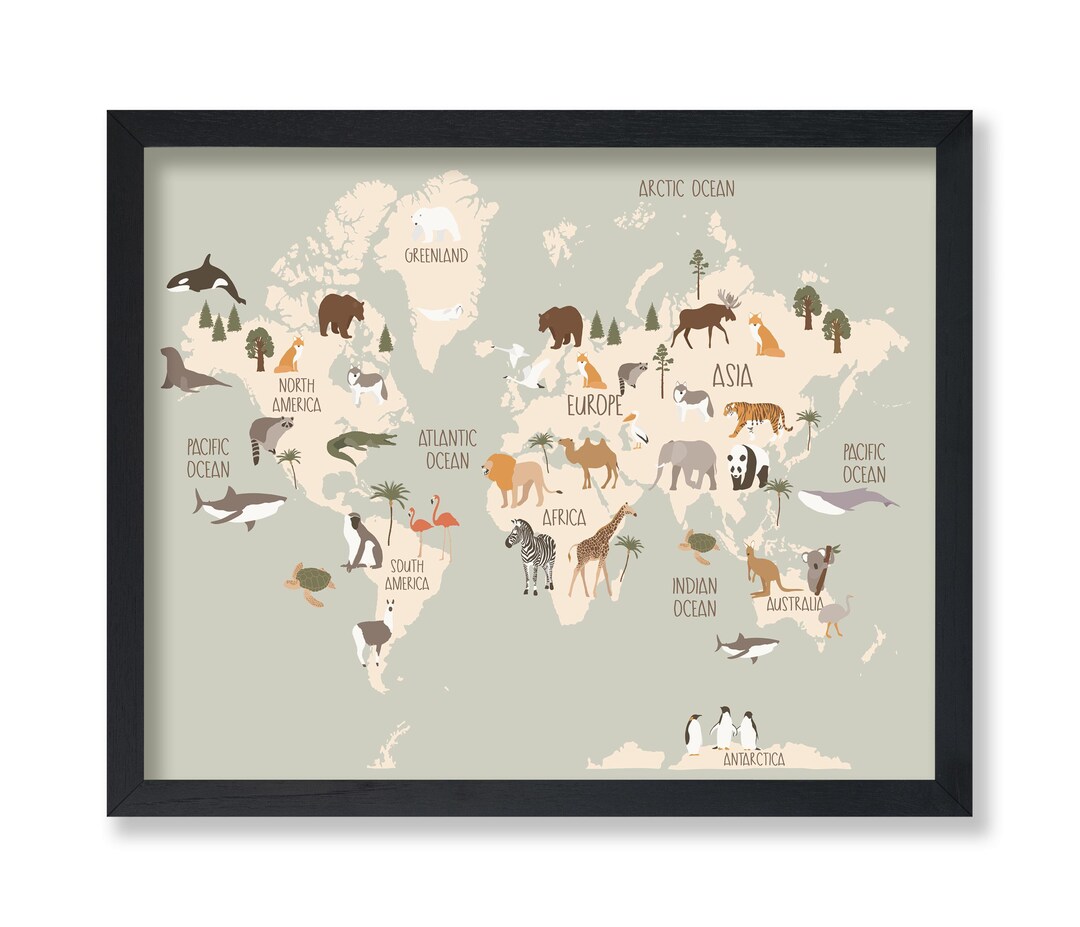 Animal World Map Poster - Map of the World Print - Learning Materials ...