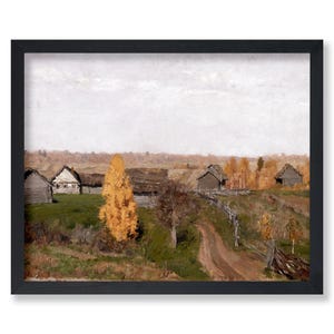 Póster vintage de Slobodka de otoño dorado - Impresión de paisaje retro - Arte ruso - Decoración estética de pared para oficina o sala de estar