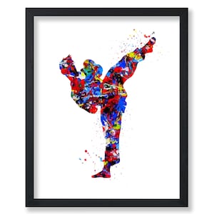 Sports Poster - Martial Arts Print - Standing Kick Art - Taekwondo Art - Karate Art - Fighter Art - Silhouette Art - Watercolor Art
