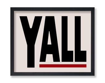 Yall Poster - Retro Typography Print - Wild West Art - Trendy Art - Modern Art - Minimal Decor for Office or Living Room