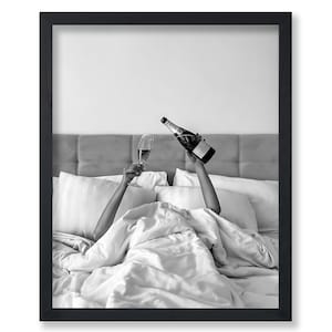 Woman in Bed Champagne Print – Black and White Photography Art
