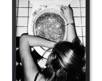Drunk Girl in Glitter Toilet - Humorous Photography Art Print