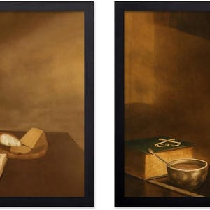 2-Piece Vintage Gratitude Poster Set: Praying Woman & Daily Bread Prints