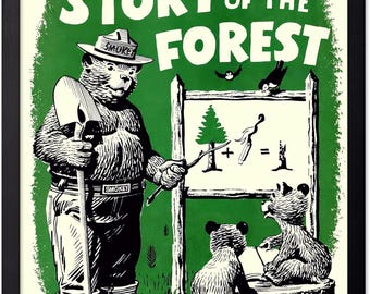 Vintage 60s Poster RARE Smokey Bear Forest Fires US Dept of