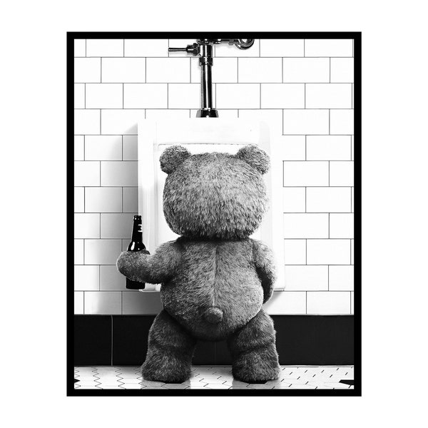 Ted Movie Poster - Teddy Bear Print - Black & White Wall Decoration for Bathroom, Restroom, Nursery, Kids Room - UNFRAMED Wall Art