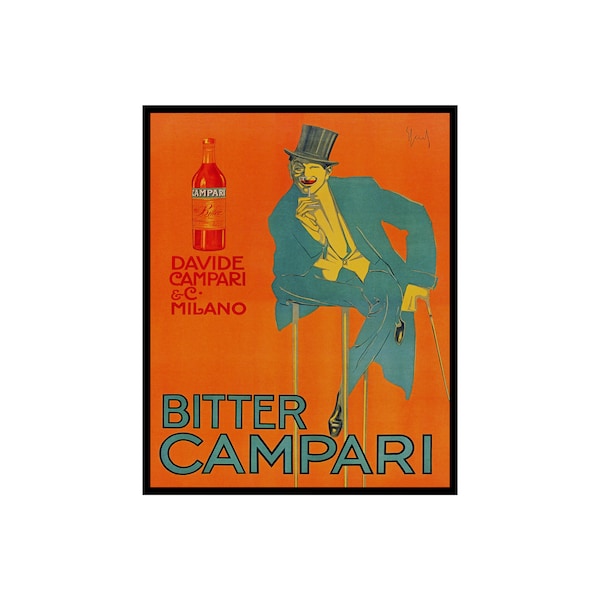 Vintage Bitter Campari Poster - Campari Print - Alcohol Art - Man in Top Hat Art - Gift for Bartender - Decor for Kitchen - UNFRAMED