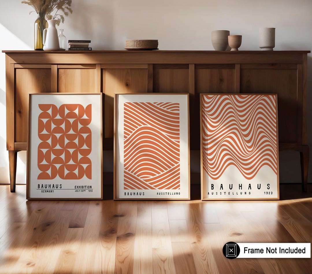3-piece Bauhaus Geometric Art Print Set: Mid Century Modern Wall Decor ...