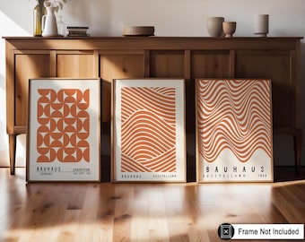 3-Piece Bauhaus Geometric Art Print Set: Mid Century Modern Wall Decor
