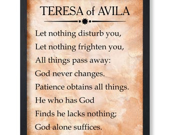 Teresa of Avila Poster - Let Nothing Disturb You Print - Motivational Quote Art - Inspiring Gift - Decor for Bedroom, Living Room