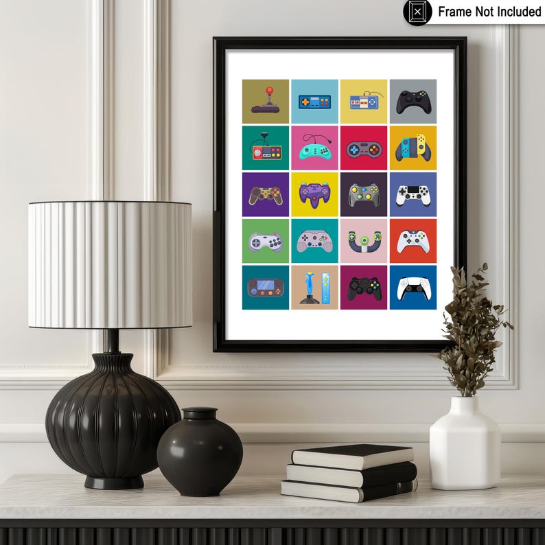 Video Game Controller Evolution Print - Gaming Poster - Geeky Art - Retro Consoles & Controllers Wall Design