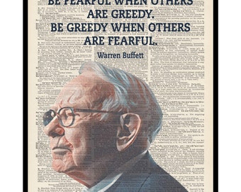 Fearful And Greedy Poster - Warren Buffett Print - Motivational Art - Positive Quotes Art - Inspiring Decor for Living Room or Office