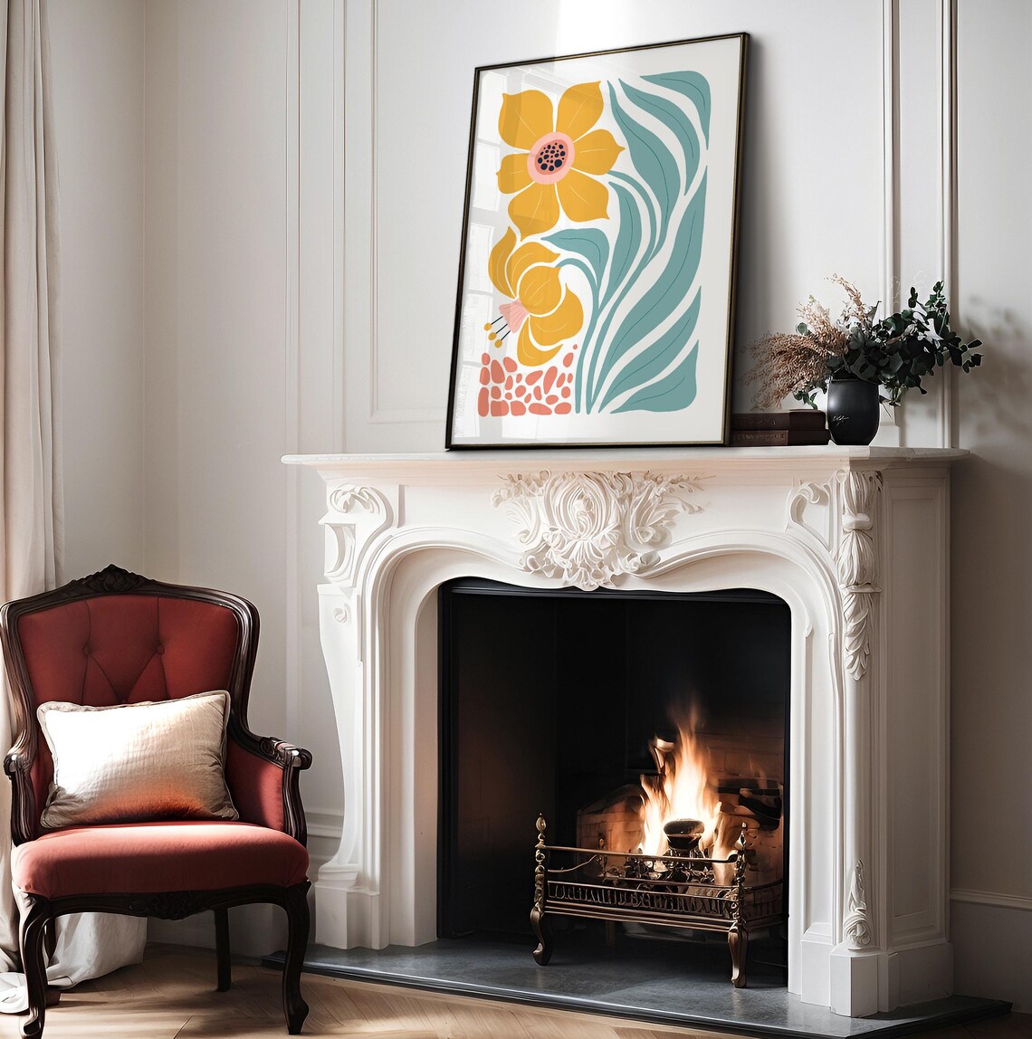 Yellow Flowers Poster - Retro Daffodil Print - Spring Flower Art ...