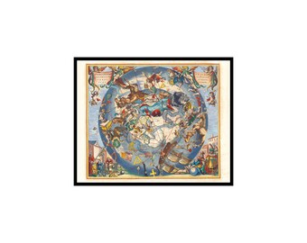 Celestial Map Poster, Unframed Wall Art Print, Southern Constellations, Great Vintage Zodiac Wall Decor, Gift for Home, Dorm, Office